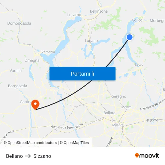 Bellano to Sizzano map
