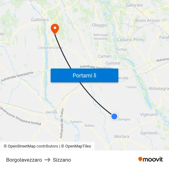 Borgolavezzaro to Sizzano map