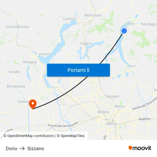 Dorio to Sizzano map