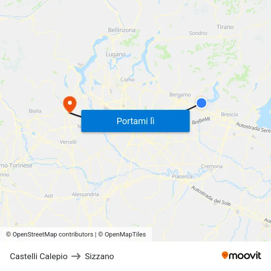 Castelli Calepio to Sizzano map