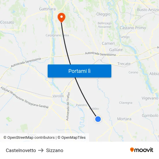 Castelnovetto to Sizzano map