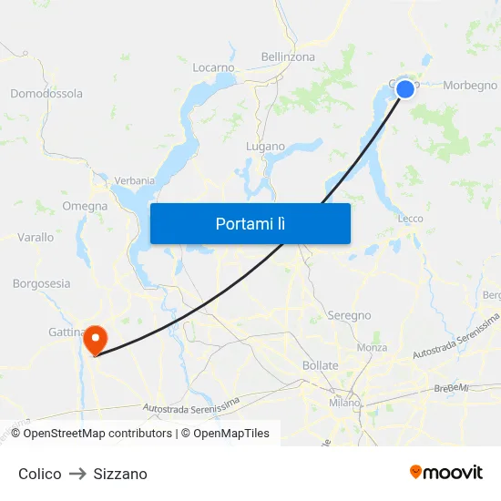 Colico to Sizzano map