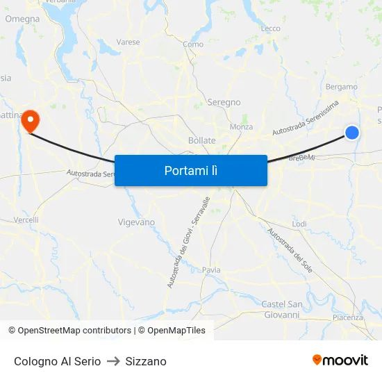 Cologno Al Serio to Sizzano map