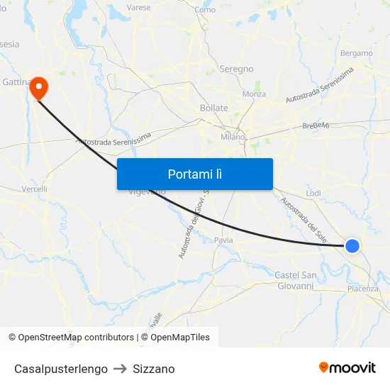 Casalpusterlengo to Sizzano map