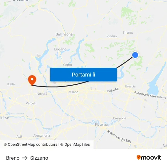 Breno to Sizzano map