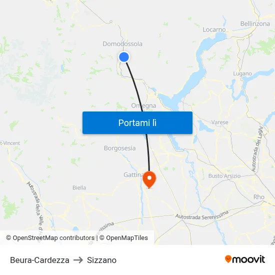 Beura-Cardezza to Sizzano map