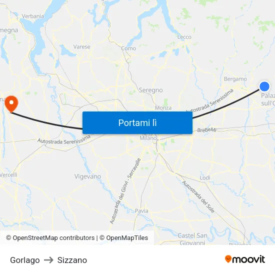 Gorlago to Sizzano map