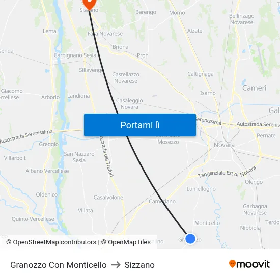 Granozzo Con Monticello to Sizzano map