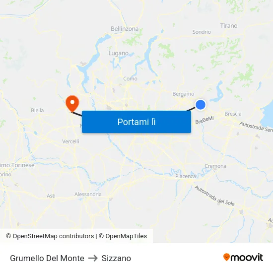 Grumello Del Monte to Sizzano map