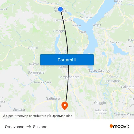 Ornavasso to Sizzano map