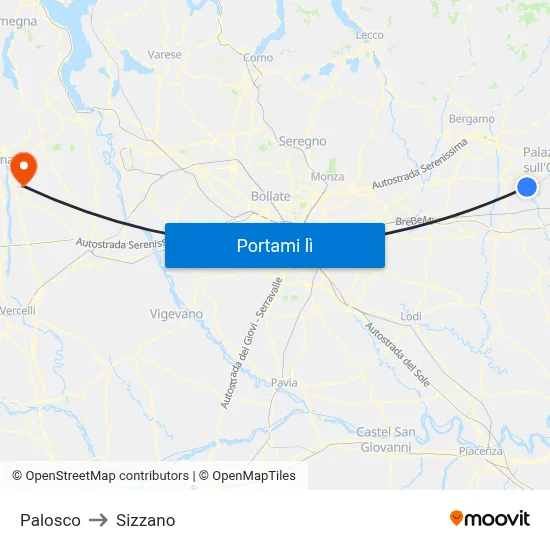Palosco to Sizzano map
