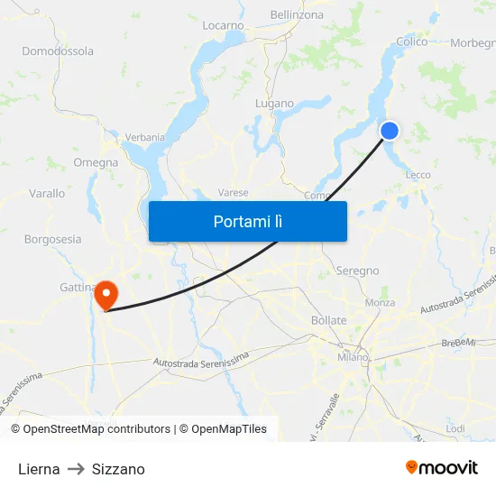Lierna to Sizzano map