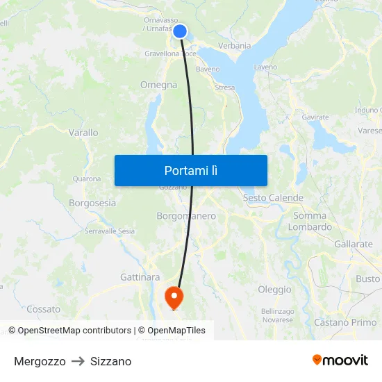 Mergozzo to Sizzano map