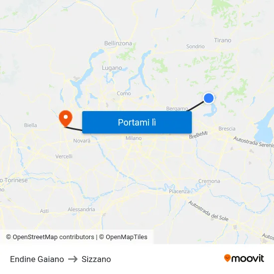 Endine Gaiano to Sizzano map