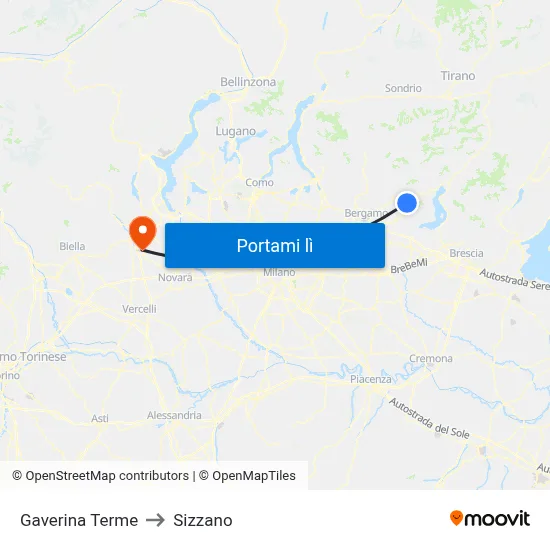 Gaverina Terme to Sizzano map