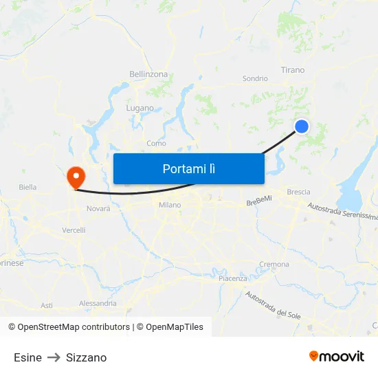 Esine to Sizzano map