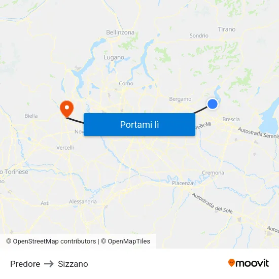 Predore to Sizzano map