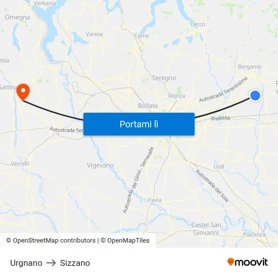 Urgnano to Sizzano map