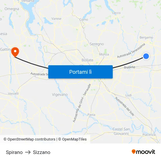 Spirano to Sizzano map