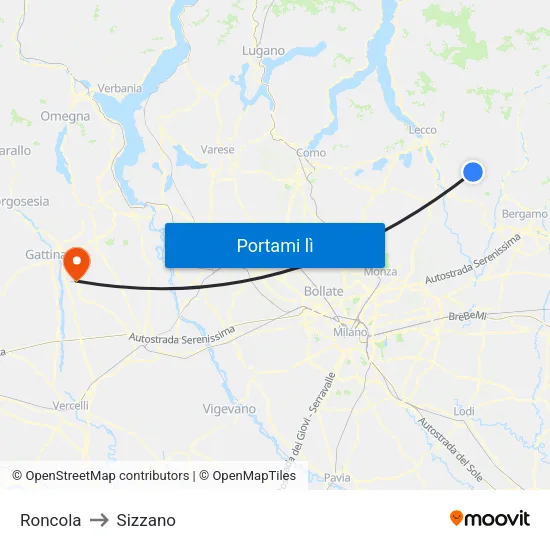 Roncola to Sizzano map