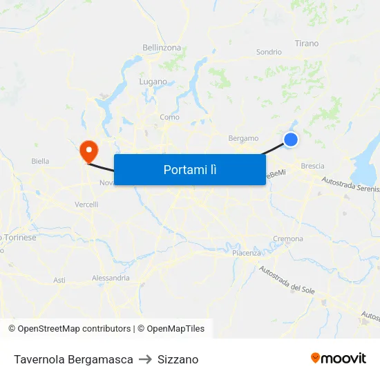 Tavernola Bergamasca to Sizzano map