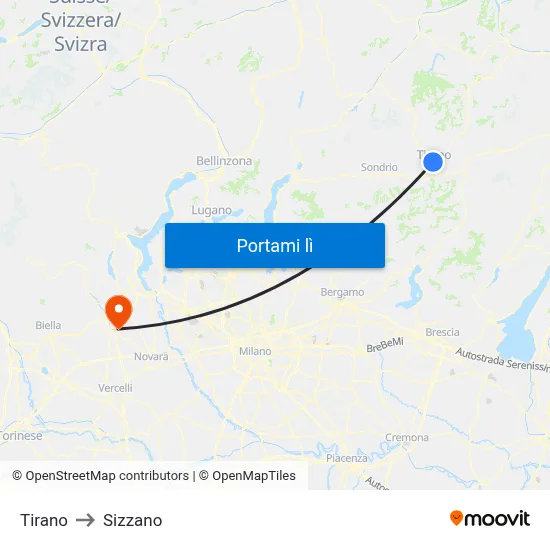 Tirano to Sizzano map
