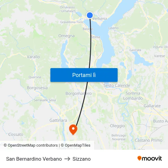 San Bernardino Verbano to Sizzano map