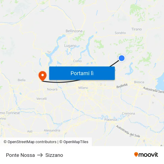 Ponte Nossa to Sizzano map