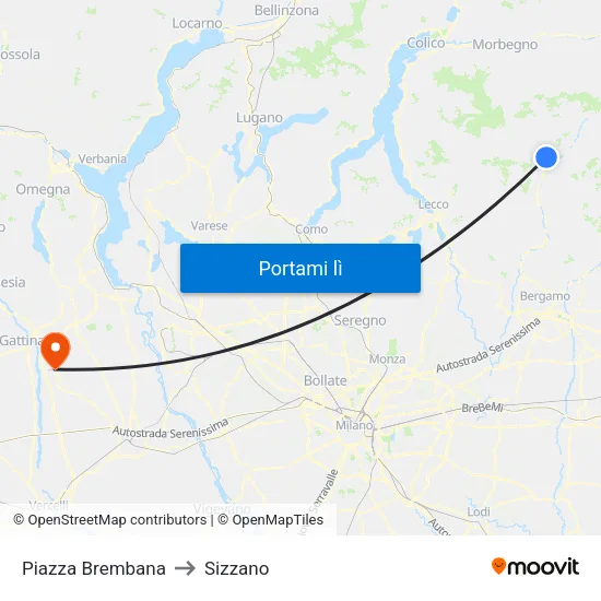 Piazza Brembana to Sizzano map
