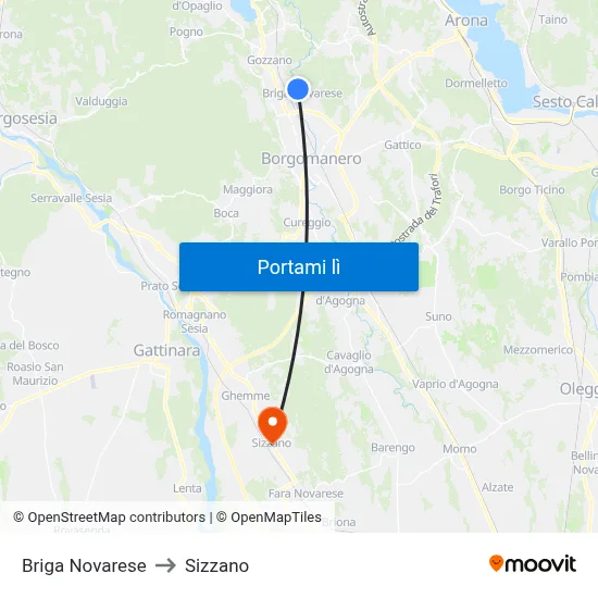 Briga Novarese to Sizzano map