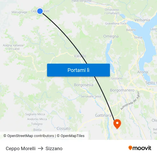 Ceppo Morelli to Sizzano map