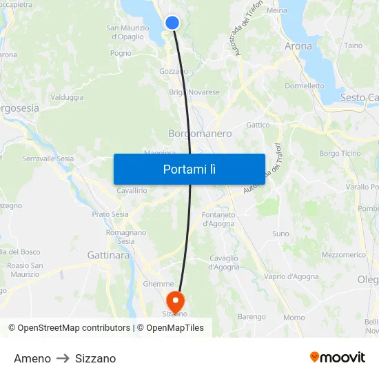 Ameno to Sizzano map