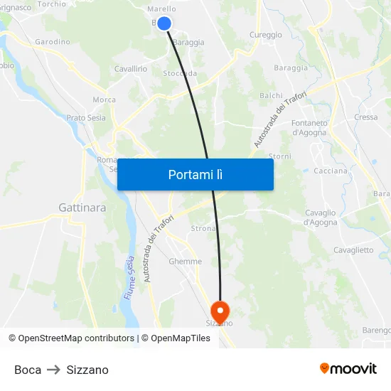 Boca to Sizzano map