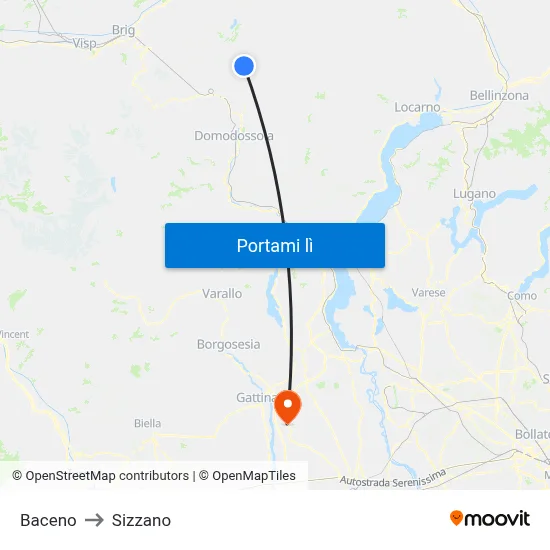 Baceno to Sizzano map