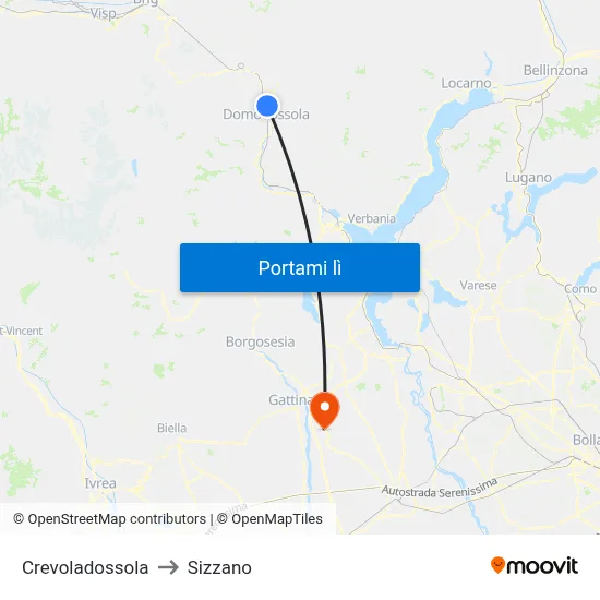 Crevoladossola to Sizzano map