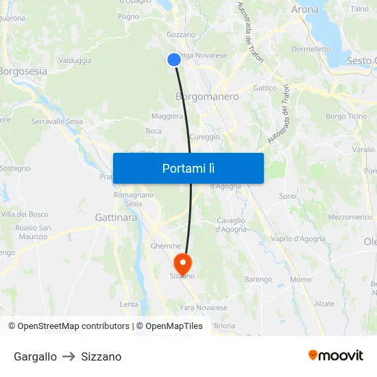 Gargallo to Sizzano map