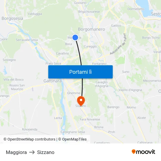 Maggiora to Sizzano map