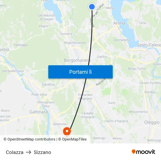 Colazza to Sizzano map