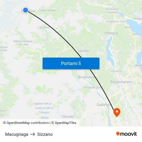 Macugnaga to Sizzano map