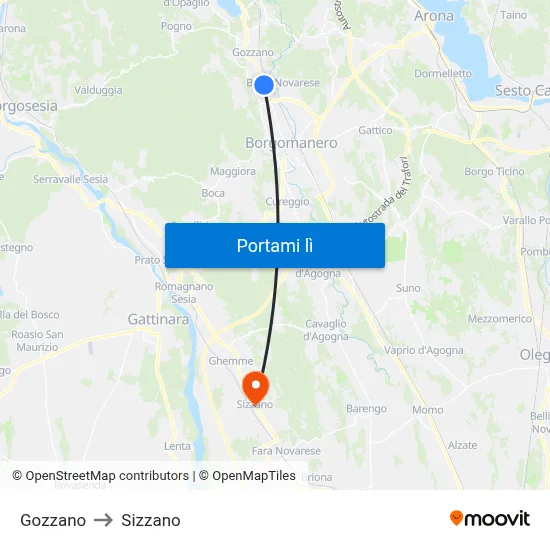 Gozzano to Sizzano map