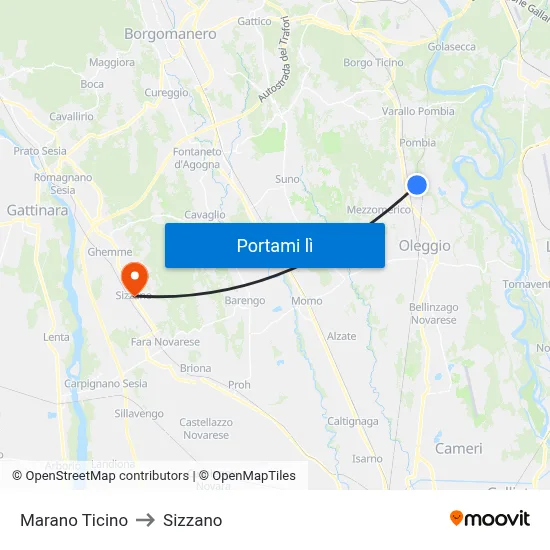 Marano Ticino to Sizzano map