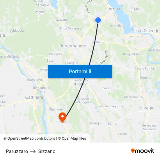 Paruzzaro to Sizzano map