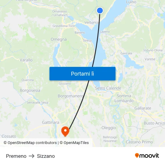 Premeno to Sizzano map