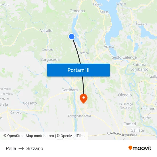 Pella to Sizzano map