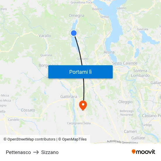 Pettenasco to Sizzano map