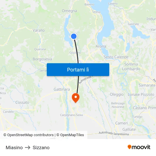 Miasino to Sizzano map