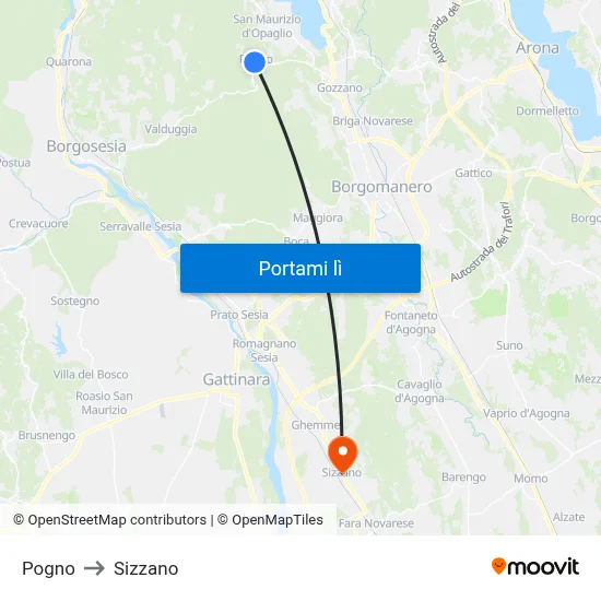 Pogno to Sizzano map