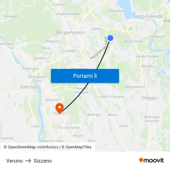 Veruno to Sizzano map