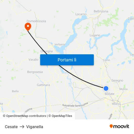 Cesate to Viganella map