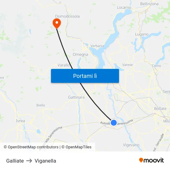 Galliate to Viganella map